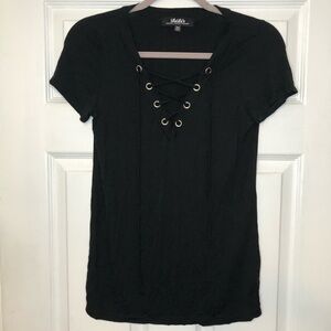 𝅺LULU’S Lace Up Black T Shirt Top
